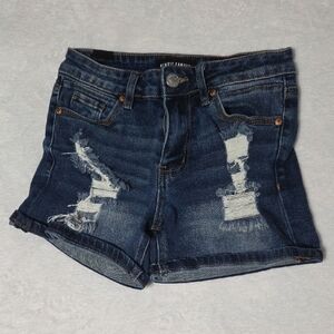 Almost Famous Women's Ripped Dark Blue Jean Shorts